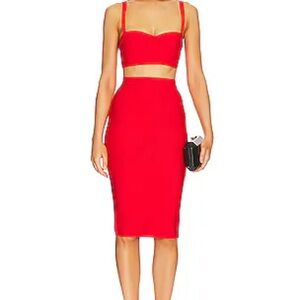 Superdown Vibrant Red Ribbed Pencil Skirt